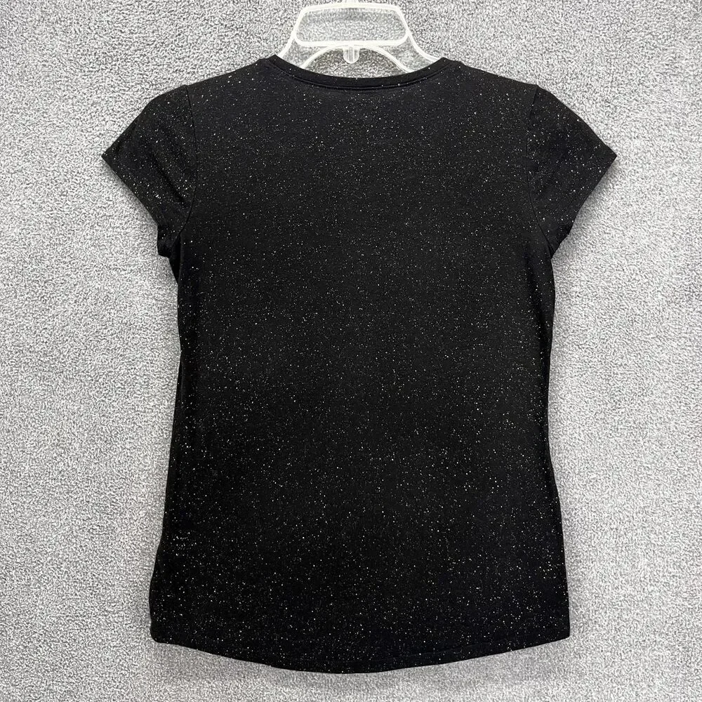 Justice Top Girls 14 Black Gold Smile‎ Face short Sleeve stretch T-Shirt